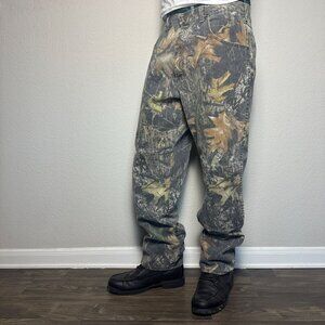 Wrangler Denim Jean Pant Men 36x32 Green Camo Straight Fit Tree Bark Gorp Baggy